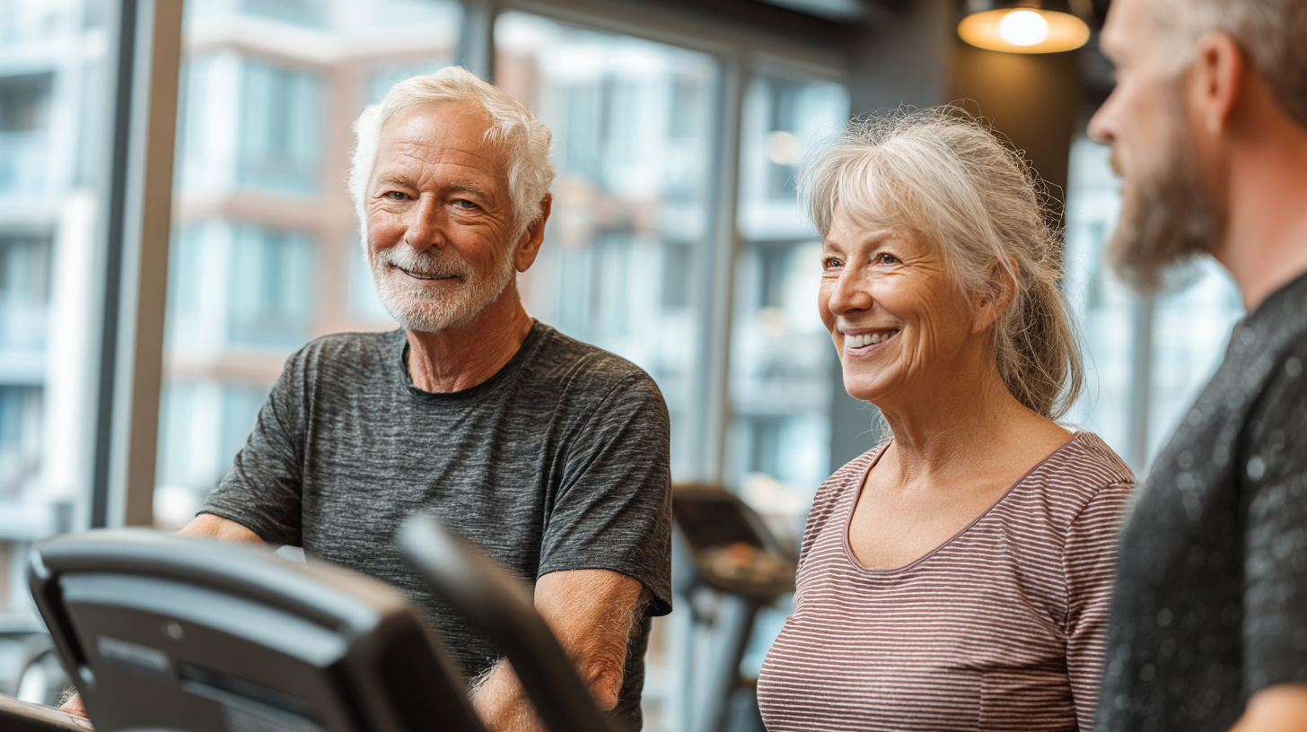 Instructor ajutând un senior la exerciții
